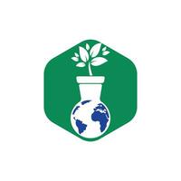 värld natur eco logotyp mall. klot och blomma pott ikon vektor design.