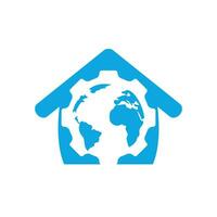 Getriebe global mit Vektor-Logo-Design in Hausform. Design-Element für das Logo des Zahnradplaneten-Symbols. vektor