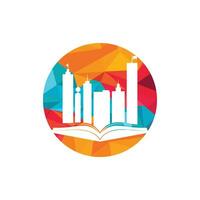 Logo-Design für Bildungsgebäude. Vektor des Buches und eines Gebäudes, Symbol der Bibliothek und des Studiums.