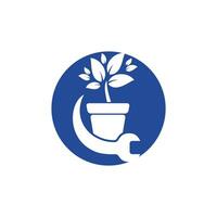 trädgård fixera vektor logotyp begrepp. blomma pott och rycka logotyp ikon.