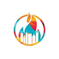 Feuer Stadt Vektor-Logo-Design-Vorlage. Gebäude und Feuer-Icon-Design. vektor
