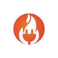 Elektrischer Stecker mit Feuer-Icon-Logo-Design. Feuer-Energie-Logo-Konzept. vektor