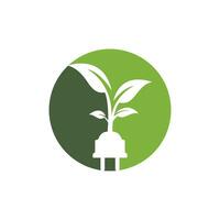 grön energi elektricitet logotyp begrepp. elektrisk plugg ikon med träd. vektor