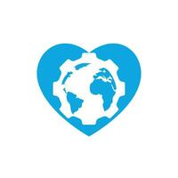 Getriebe global mit Herzform-Vektor-Logo-Design. Design-Element für das Logo des Zahnradplaneten-Symbols. vektor