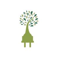 grön energi elektricitet logotyp begrepp. elektrisk plugg ikon med träd. vektor