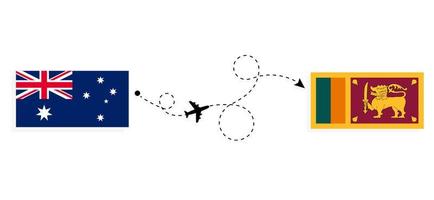 Flug und Reise von Australien nach Sri Lanka mit dem Reisekonzept für Passagierflugzeuge vektor