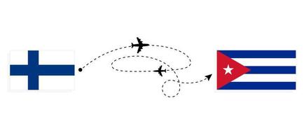 flug und reise von finnland nach kuba mit passagierflugzeug reisekonzept vektor