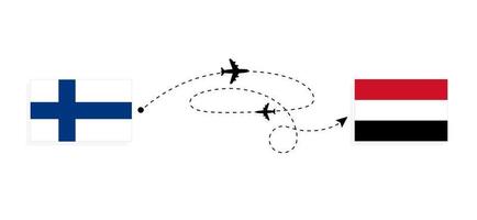 flug und reise von finnland nach jemen mit passagierflugzeug-reisekonzept vektor