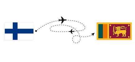 flug und reise von finnland nach sri lanka mit passagierflugzeug reisekonzept vektor