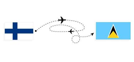 flug und reise von finnland nach sankt lucia mit dem reisekonzept des passagierflugzeugs vektor