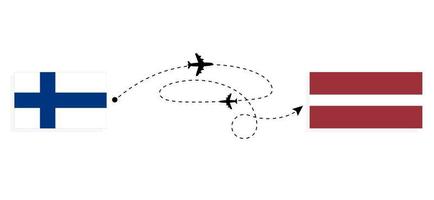 flug und reise von finnland nach lettland mit passagierflugzeug-reisekonzept vektor