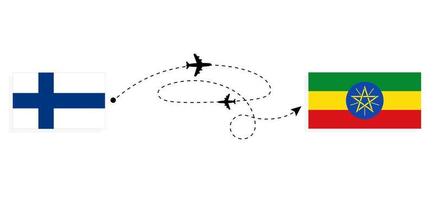 flug und reise von finnland nach äthiopien mit passagierflugzeug-reisekonzept vektor