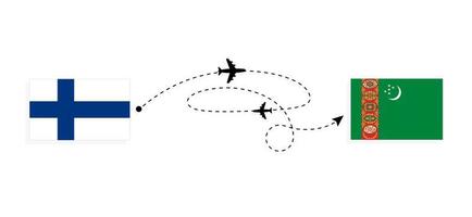 flyg och resa från finland till turkmenistan förbi passagerare flygplan resa begrepp vektor
