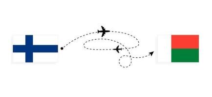 flug und reise von finnland nach madagaskar mit dem reisekonzept des passagierflugzeugs vektor