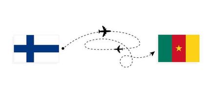 flug und reise von finnland nach kamerun mit dem reisekonzept des passagierflugzeugs vektor