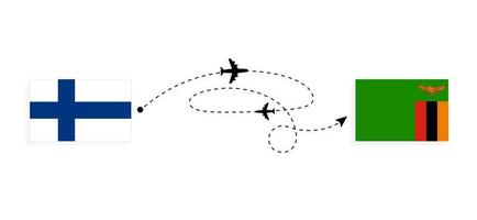 flug und reise von finnland nach sambia mit dem reisekonzept des passagierflugzeugs vektor