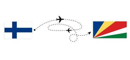 flug und reise von finnland auf die seychellen mit dem reisekonzept des passagierflugzeugs vektor
