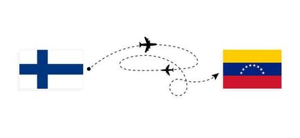 flug und reise von finnland nach venezuela mit dem reisekonzept des passagierflugzeugs vektor