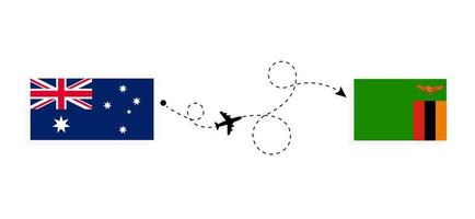 Flug und Reise von Australien nach Sambia mit dem Reisekonzept des Passagierflugzeugs vektor