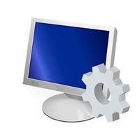 Monitorsymbol für PC mit Zahnradsymbol, Einstellungssymbol oder Anweisung vektor