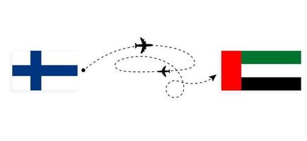 flyg och resa från finland till förenad arab emirates förbi passagerare flygplan resa begrepp vektor