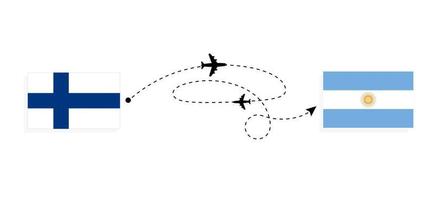 flug und reise von finnland nach argentinien mit dem reisekonzept des passagierflugzeugs vektor