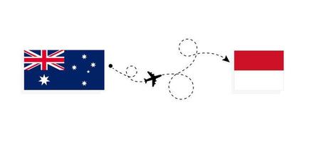 flug und reise von australien nach monaco mit dem reisekonzept des passagierflugzeugs vektor