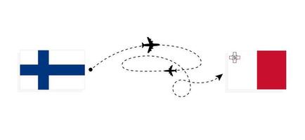 flug und reise von finnland nach malta mit passagierflugzeug reisekonzept vektor