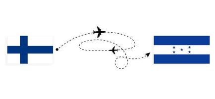 flug und reise von finnland nach honduras mit dem reisekonzept des passagierflugzeugs vektor
