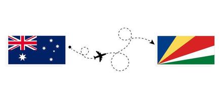flug und reise von australien auf die seychellen mit dem reisekonzept des passagierflugzeugs vektor