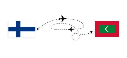 flug und reise von finnland nach malediven mit passagierflugzeug reisekonzept vektor