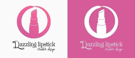 Lippenstift-Logo-Design mit kreativem Konzept in Kreislinien. Premium-Vektor-Make-up oder Lifestyle-Logo-Illustration vektor