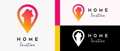 Home-Location-Logo-Design-Vorlage mit kreativem Pfeilkonzept im Pin-Symbol. Karten- oder Standortsymbol-Vektorillustration, erstklassiger Vektor