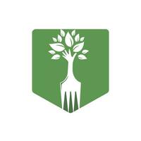 Gabel-Hand-Baum-Vektor-Logo-Design. Logo-Konzept für Restaurant und Landwirtschaft. vektor