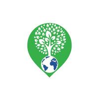 globale menschliche Baum-Vektor-Logo-Design-Vorlage. grüne Pin-Point-Symbol-Logo-Konzept. vektor