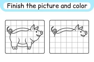slutföra bilden gris. kopiera bilden och färgen. avsluta bilden. målarbok. pedagogiskt ritövningsspel för barn vektor