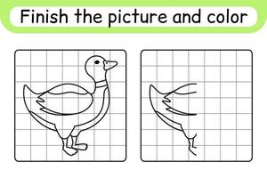 slutföra bilden anka. kopiera bilden och färgen. avsluta bilden. målarbok. pedagogiskt ritövningsspel för barn vektor
