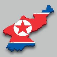 Isometrische 3d-karte von nordkorea mit nationalflagge. vektor