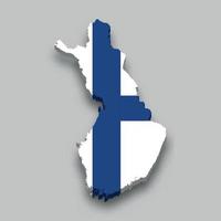Isometrische 3d-karte von finnland mit nationalflagge. vektor