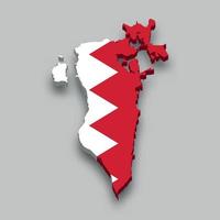 Isometrische 3d-karte von bahrain mit nationalflagge. vektor
