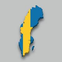 3d isometrisk Karta av Sverige med nationell flagga. vektor
