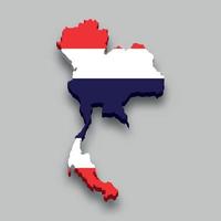 Isometrische 3d-karte von thailand mit nationalflagge. vektor