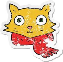 Retro-Distressed-Aufkleber einer Cartoon-Katze mit Schal vektor