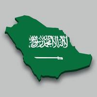 Isometrische 3d-karte von saudi-arabien mit nationalflagge. vektor