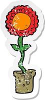 Retro-Distressed-Aufkleber einer Cartoon-Blume mit Gesicht vektor