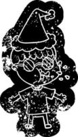 Cartoon verzweifelte Ikone eines Jungen mit Brille und Weihnachtsmütze vektor