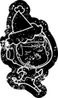 tecknad nödställd ikon av en självsäker astronaut som bär tomtehatt vektor
