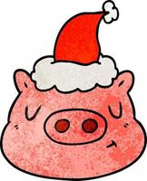 strukturierter Cartoon eines Schweinegesichts mit Weihnachtsmütze vektor