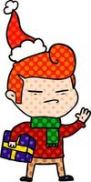 Comic-Stil-Illustration eines coolen Kerls mit modischem Haarschnitt und Weihnachtsmütze vektor