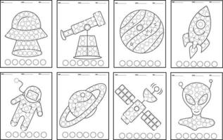 Plats punkt markörer aktivitet bok roligt med do en punkt markörer aktivitet bok fylld med färgrik yttre Plats galax planeter sol- systemet måla daubers punkt färg böcker för förskola och småbarn vektor